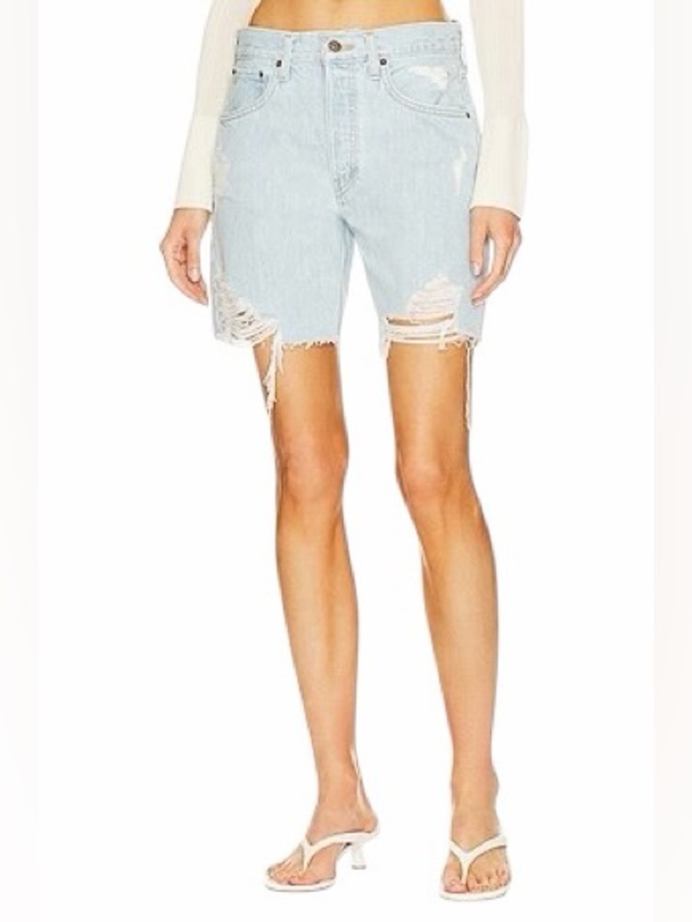 Etica Revolve Light Wash Distressed Denim Shorts Womens 30